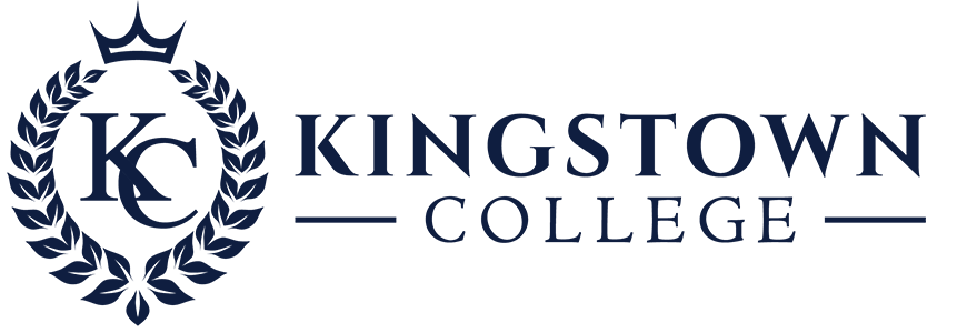 Kingstown College logo with KC initials inside a laurel wreath and crown